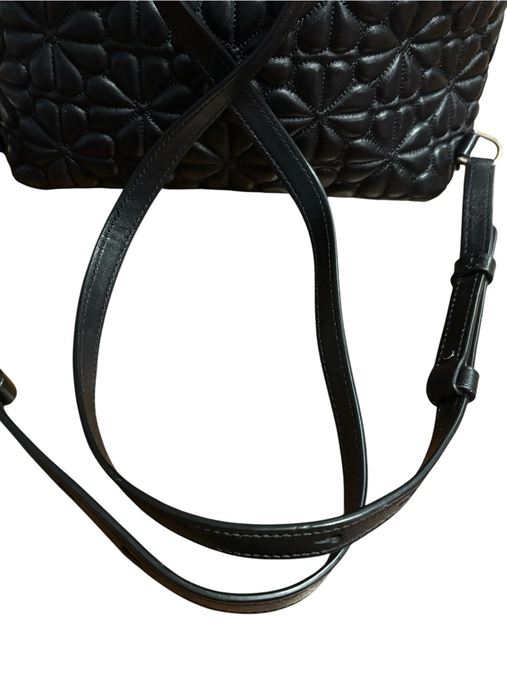 Kate Spade Bloom Medium Quilted Leather Backpack Black Drawstring Chain - Picture 5 of 11